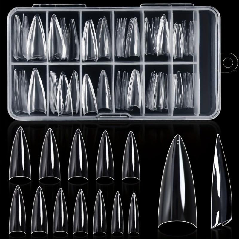 120pcs Long Stiletto Clear Acrylic Nail Tips for Nail Extension Manicure