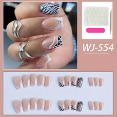French Square Press On Nails w/ Line Designs & Glitter Rhinestones - Halloween