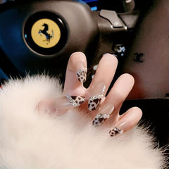 Leopard Rhinestone Almond Press On Nails 24pcs
