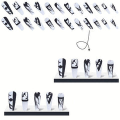 24pcs Marble Print Rhinestone Press On Nails Full Cover False Nails