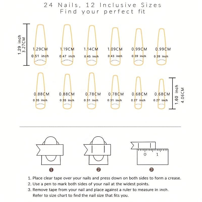 24pcs Marble Print Rhinestone Press On Nails Full Cover False Nails
