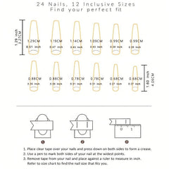 24pcs Marble Print Rhinestone Press On Nails Full Cover False Nails
