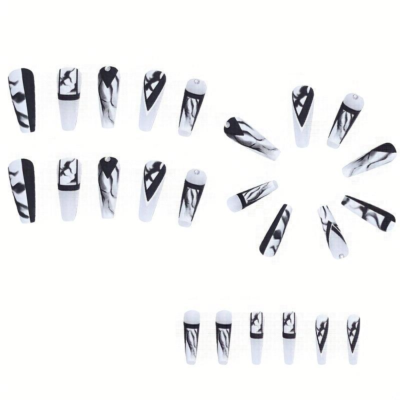 24pcs Marble Print Rhinestone Press On Nails Full Cover False Nails