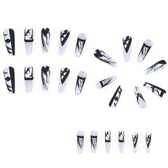 24pcs Marble Print Rhinestone Press On Nails Full Cover False Nails
