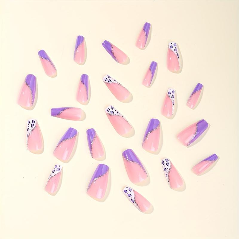 24pcs Shimmering Leopard Print Acrylic Nails for Women and Girls