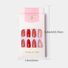 24 pcs Red Snowflake Press On Nails Glossy Glue On Christmas False Nails