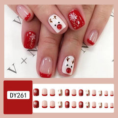 24 pcs Red Snowflake Press On Nails Glossy Glue On Christmas False Nails