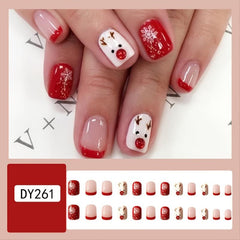 24 pcs Red Snowflake Press On Nails Glossy Glue On Christmas False Nails