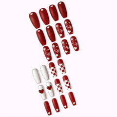 24 pcs Red Snowflake Press On Nails Glossy Glue On Christmas False Nails