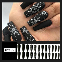 24 pcs Red Snowflake Press On Nails Glossy Glue On Christmas False Nails