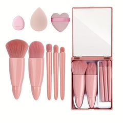 8PCS Mini Mirror Makeup Brushes Set with Sponge & Puffs