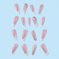 24pcs Nude Pink Glitter Press On Nails with Rhinestone