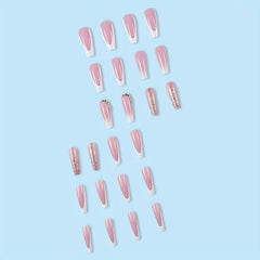 24pcs Nude Pink Glitter Press On Nails with Rhinestone