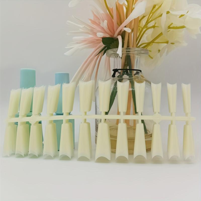 ABS Gel Nail Tips Milky Yellow Acrylic Nail Tips Half Cover Coffin Shape