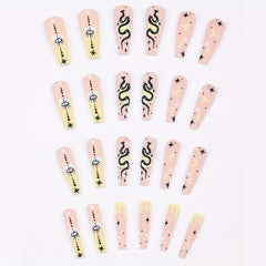 24pcs Matte Snake Star Moon Press On Nails Extra Long Full Cover False Nails