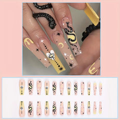 24pcs Matte Snake Star Moon Press On Nails Extra Long Full Cover False Nails