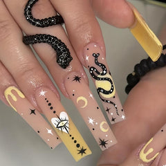24pcs Matte Snake Star Moon Press On Nails Extra Long Full Cover False Nails