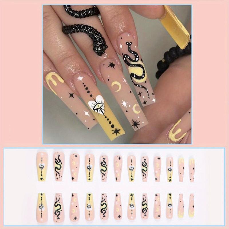 24pcs Matte Snake Star Moon Press On Nails Extra Long Full Cover False Nails