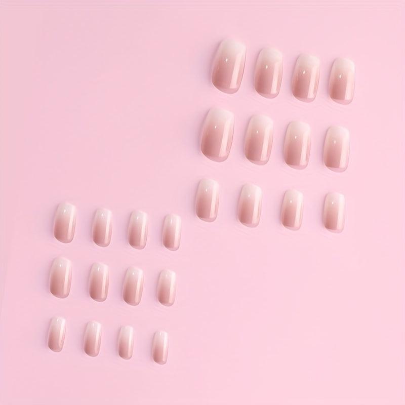 24pcs Glossy Gradient Pink French Tip Press On Nails Full Cover False Nails