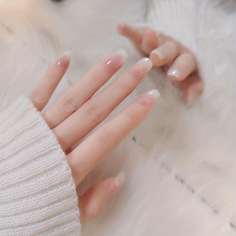 24pcs Glossy Gradient Pink French Tip Press On Nails Full Cover False Nails