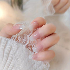 24pcs Glossy Gradient Pink French Tip Press On Nails Full Cover False Nails