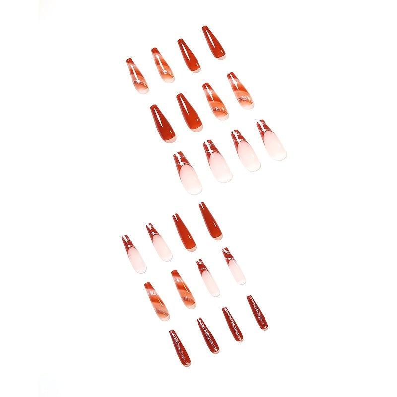 24pcs Brown Glossy Fall Coffin Nails Long Lasting