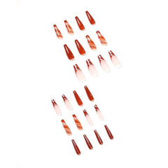 24pcs Brown Glossy Fall Coffin Nails Long Lasting