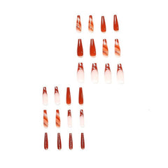 24pcs Brown Glossy Fall Coffin Nails Long Lasting