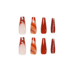 24pcs Brown Glossy Fall Coffin Nails Long Lasting