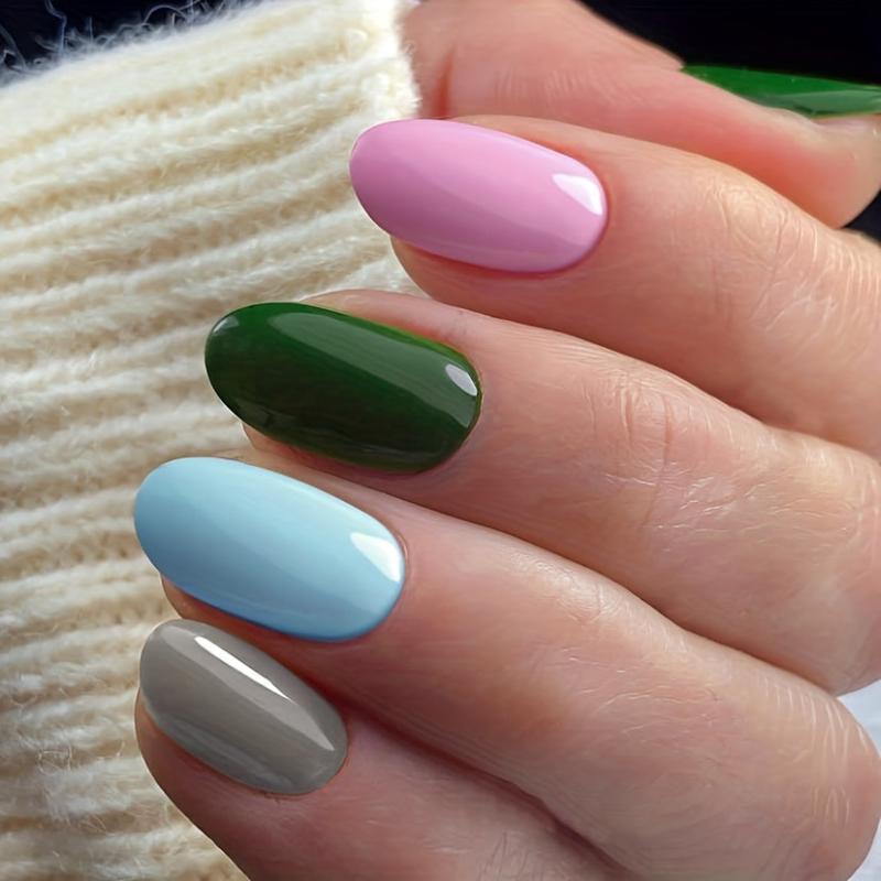 96pcs Oval Press Nails Pink Youth Collection False Nails Medium Size