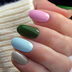 96pcs Oval Press Nails Pink Youth Collection False Nails Medium Size