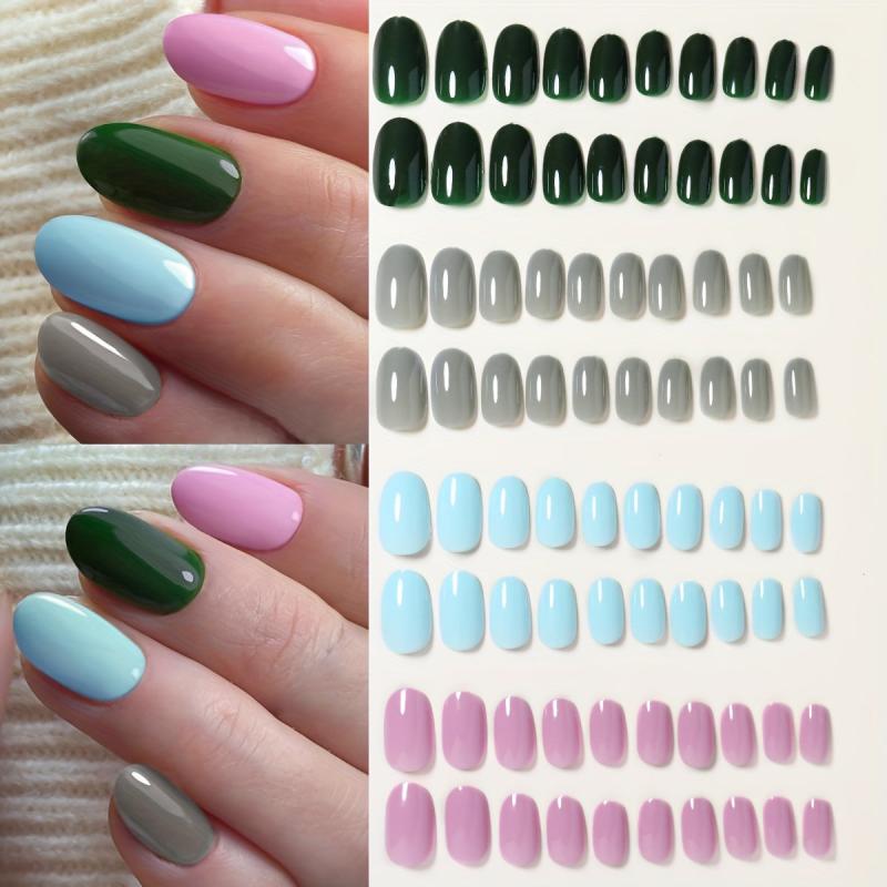 96pcs Oval Press Nails Pink Youth Collection False Nails Medium Size