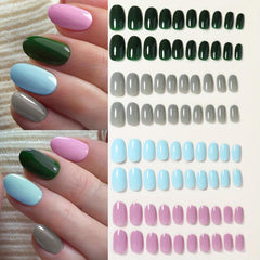 96pcs Oval Press Nails Pink Youth Collection False Nails Medium Size