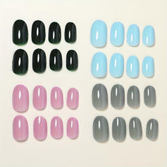 96pcs Oval Press Nails Pink Youth Collection False Nails Medium Size