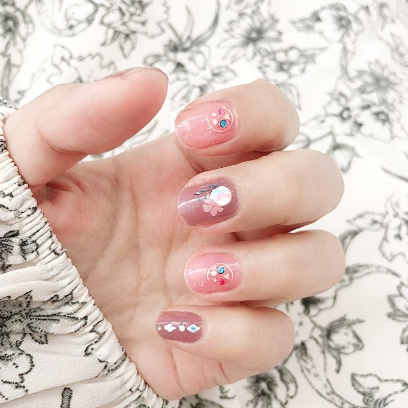 Pink Coffin Press On Nails with Flower Design