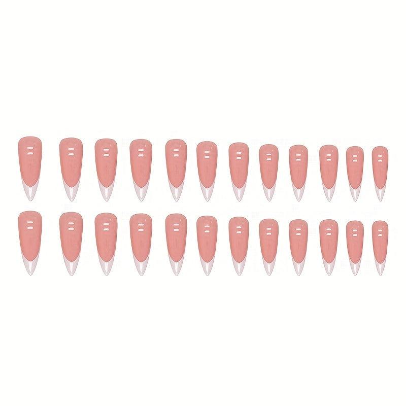 24pcs Glossy Stiletto Nails Nude Pink Almond Easy Apply and Remove