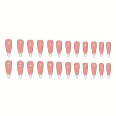 24pcs Glossy Stiletto Nails Nude Pink Almond Easy Apply and Remove