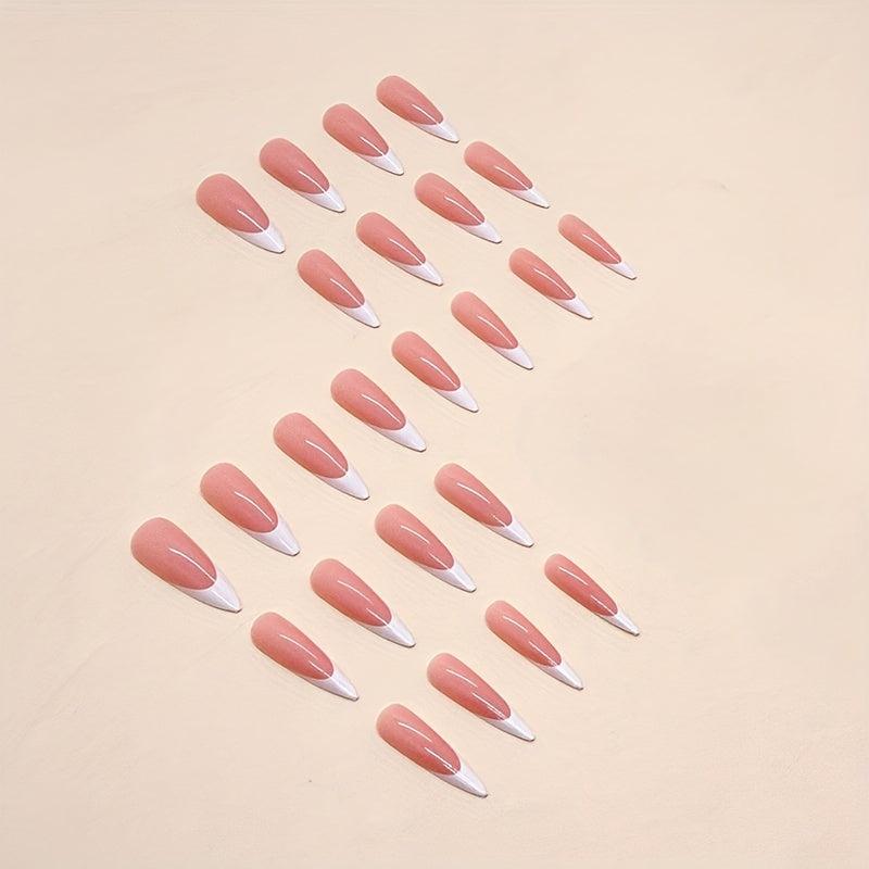24pcs Glossy Stiletto Nails Nude Pink Almond Easy Apply and Remove