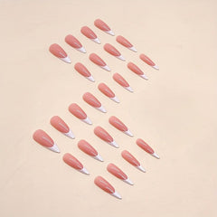 24pcs Glossy Stiletto Nails Nude Pink Almond Easy Apply and Remove