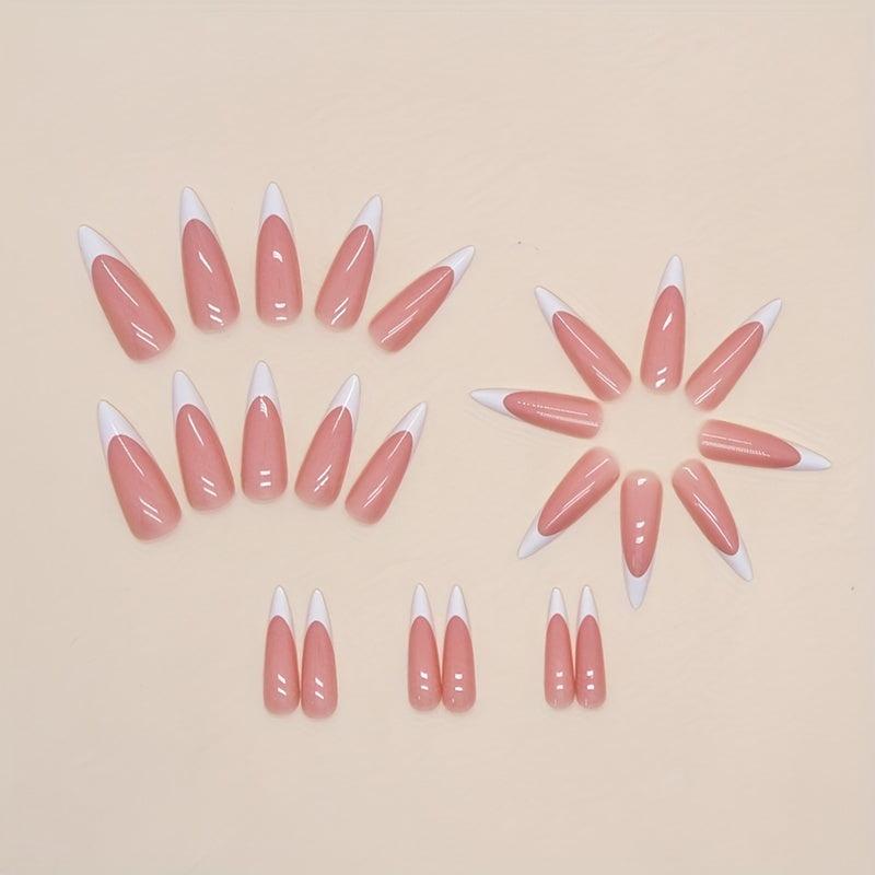 24pcs Glossy Stiletto Nails Nude Pink Almond Easy Apply and Remove
