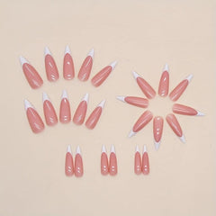 24pcs Glossy Stiletto Nails Nude Pink Almond Easy Apply and Remove