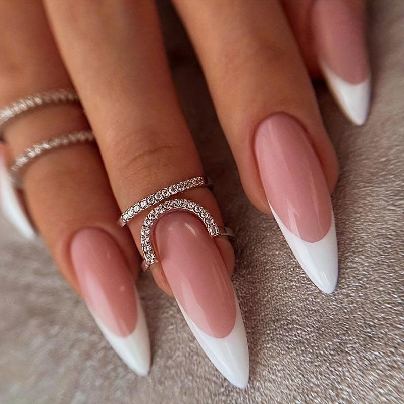 24pcs Glossy Stiletto Nails Nude Pink Almond Easy Apply and Remove