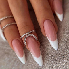 24pcs Glossy Stiletto Nails Nude Pink Almond Easy Apply and Remove
