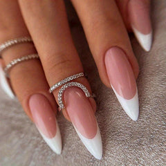 24pcs Glossy Stiletto Nails Nude Pink Almond Easy Apply and Remove