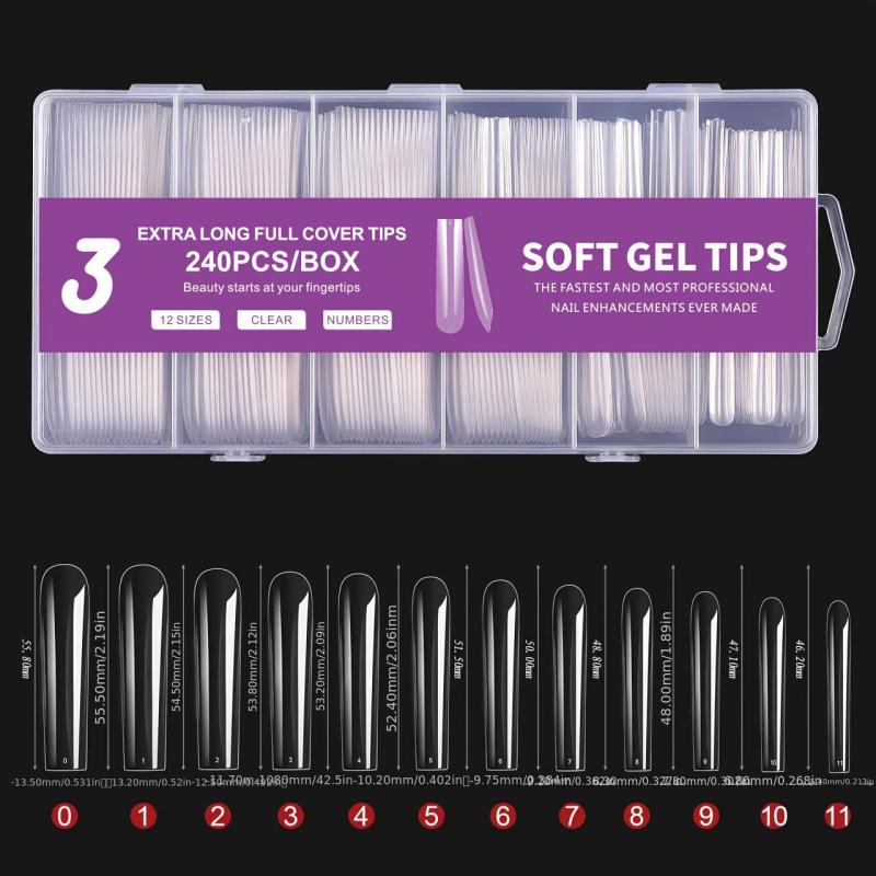 240pcs Clear Acrylic Nail Tips Pre-shaped False Nail Tips for Nail Extension