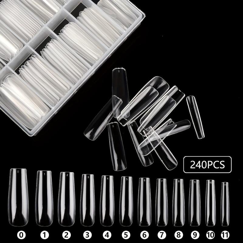 240pcs Clear Acrylic Nail Tips Pre-shaped False Nail Tips for Nail Extension
