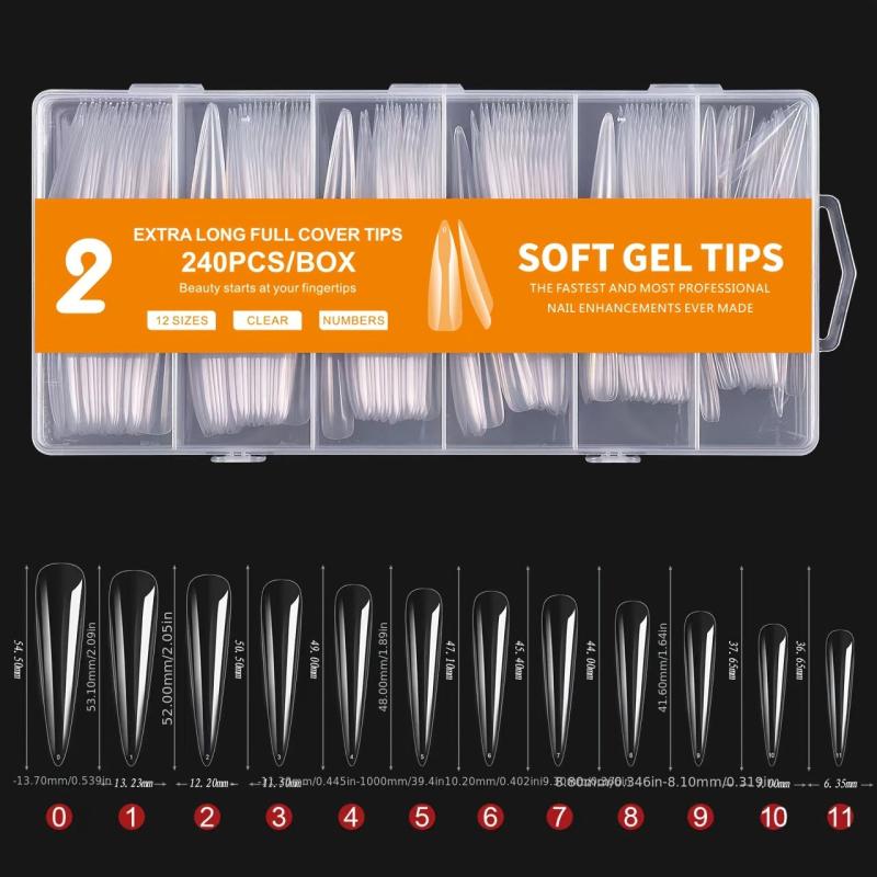 240pcs Clear Acrylic Nail Tips Pre-shaped False Nail Tips for Nail Extension