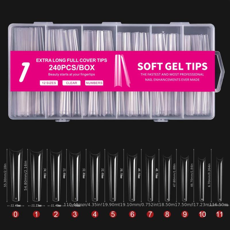 240pcs Clear Acrylic Nail Tips Pre-shaped False Nail Tips for Nail Extension