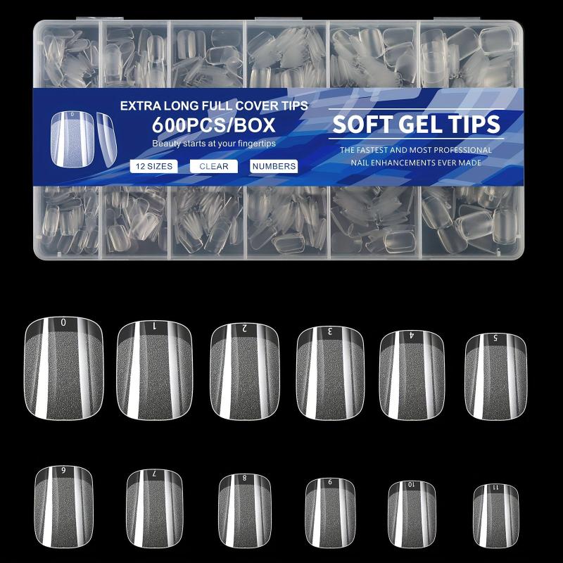 600 Soft Gel Half Matte Clear Acrylic Nail Tips for Nail Extension