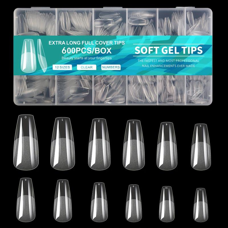 600 Soft Gel Half Matte Clear Acrylic Nail Tips for Nail Extension